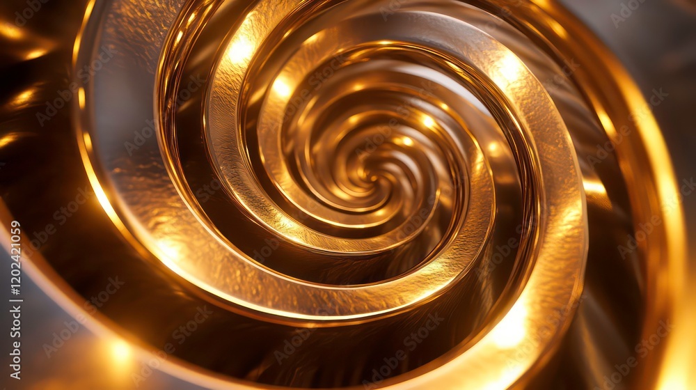 Wall mural an abstract image showcasing a spiral of metallic elements accentuated by glowing lights, illustrati