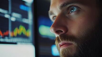Focused Analyst Studying Digital Data on Multiple Monitors
