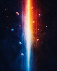 Colorful Cosmic Landscape with Planets