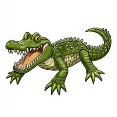 Fototapeta premium Cartoon alligator, open mouth, white background, children's book illustration