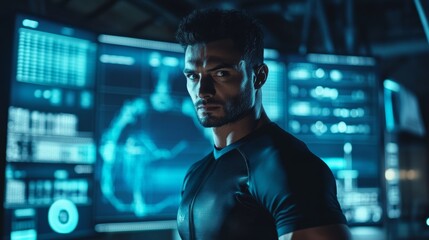 Argentinian Male in Dark Room with Statistical Data on Screens