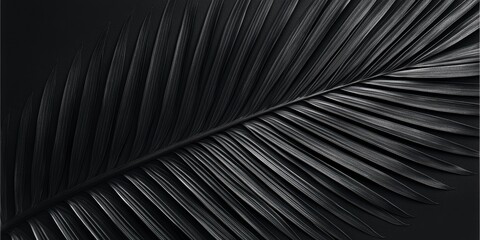 Close-up of a single palm frond in black and white, minimal tropical design. serene website, blog, branding logo background