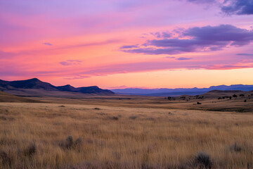 Fototapeta premium Serene Sunset over the Golden Prairie