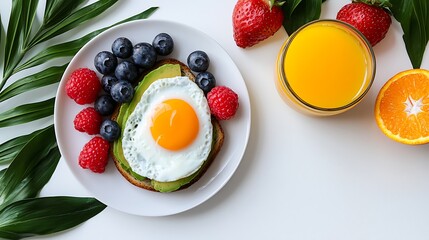 Healthy and Delicious Breakfast with Avocado Toast, Egg, and Berries