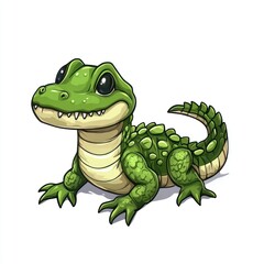 Fototapeta premium Cute baby alligator cartoon, isolated on white, child's book illustration