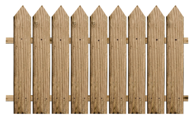 Fence made of brown wooden planks on isolated background