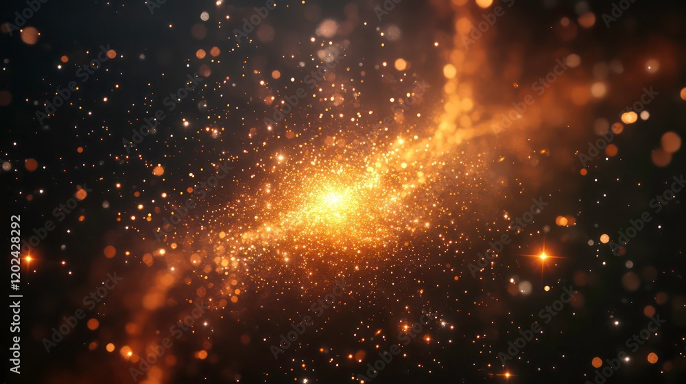 Wall mural abstract cosmic dust and nebula with glowing particles and bright light.