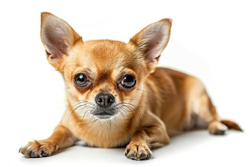 Fototapeta premium Adorable small Chihuahua dog gazing curiously with large expressive eyes and a soft brown fur coat.