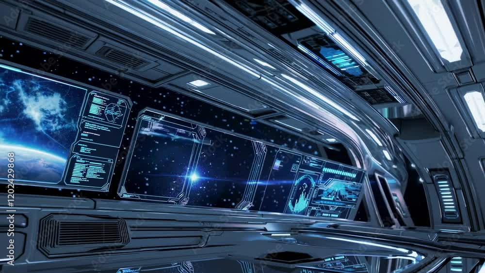 Aufkleber futuristic spaceship command center with holographic displays showing planets and space. high-tech s