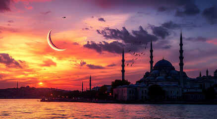 Fototapeta premium Sunset over the Sultan Ahmed Mosque, Istanbul