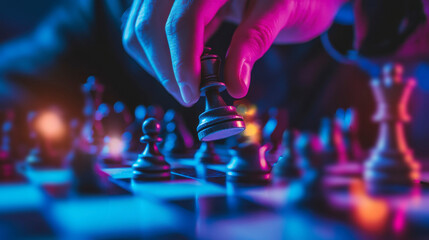 A person playing a chess game with friends