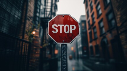 Stop Sign in Urban Alley