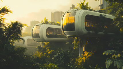 Futuristic space colony: a vibrant, self-sustaining habitat on a distant planet, with sleek architecture and lush greenery under a clear sky, with copy space. Futuristic Space Colony. Illustration
