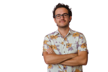 Confident Man in Casual Shirt, Portrait, Studio Shot, Relaxed Pose, Positive Body Language,         