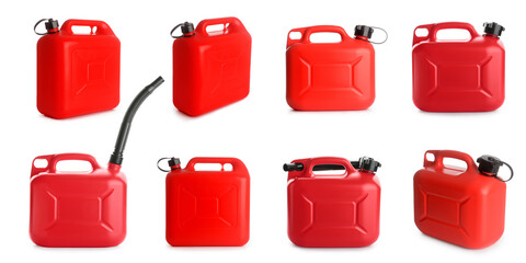 Set of canisters on white background