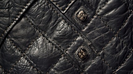 Black leather background texture with diamond-shaped buttons and stitching details
