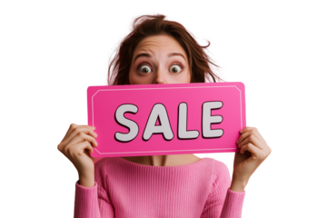 Wow! Huge Sale! Person Holding Giant Discount Tag. Shocked Expression. Big Savings. Retail          