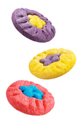 Multi colored sugar cookies on a white isolated background
