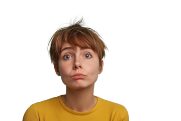 Skeptical Person, Head Tilted, Doubtful Expression, Questioning Glance, Curious Pose, Thoughtful    