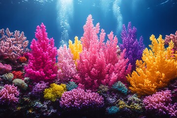 Naklejka premium Vibrant Colorful Coral Reef Underwater Scene