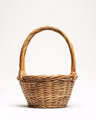 Woven wicker basket on a white background