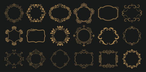 Set of Decorative vintage frames and borders. Floral ornament. Vector design.
