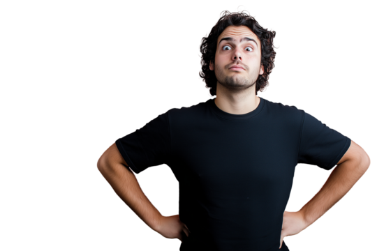 Skeptical Person with Hands on Hips, Questioning Pose, Doubtful Expression, 3D Render, Human Figure,