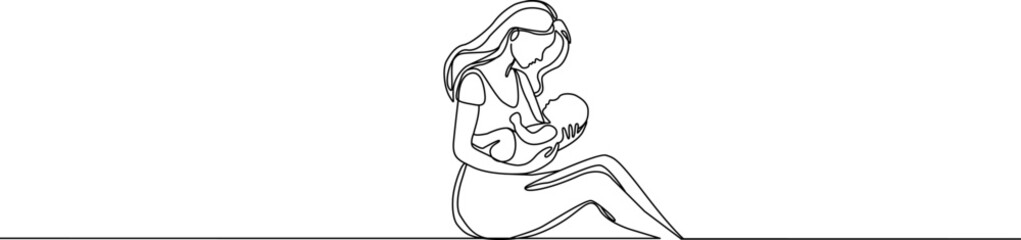 Woman hold her baby. Mothers Day line art. Solid line,continuous one line drawing. Mother holding her baby . Continuous line art vector.Happy Mothers Day concept. Mother hugging a child