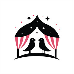  Romantic Bird Silhouette Design on Vintage Starry Night Vector