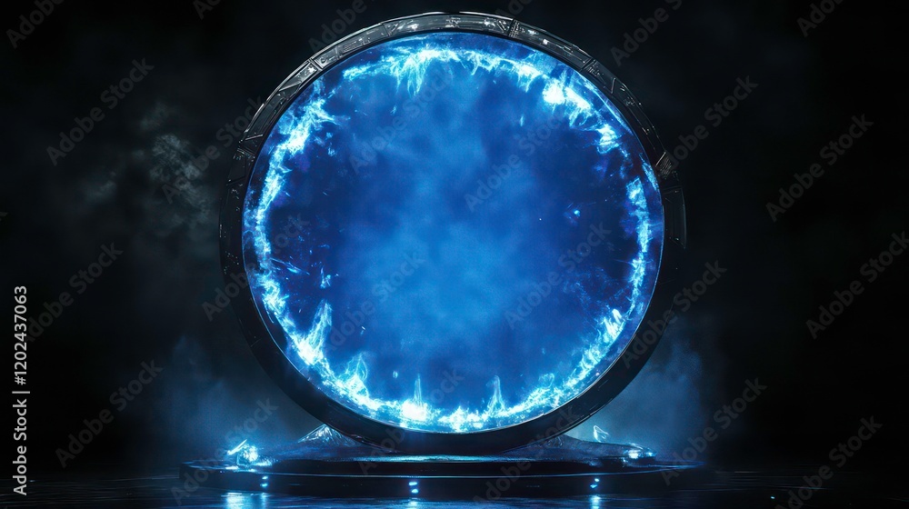 Aufkleber blue hologram portal. magic fantasy portal. magic circle teleport podium with hologram effect. abstr