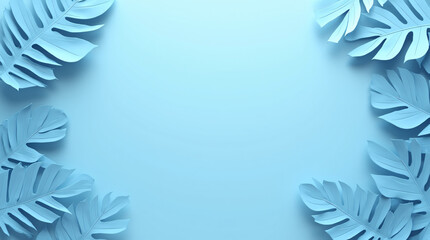 3D Render of Blue Tropical Leaves on a Blue Background
