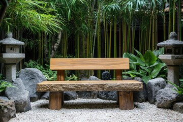 Obraz premium Garden bench with rocky surroundings
