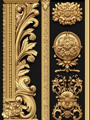 Gold Decorative Elements on Black Background