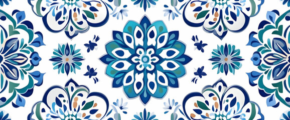Blue and White Floral Mandala Design: Seamless Pattern for Textile, Wallpaper, and Fabric