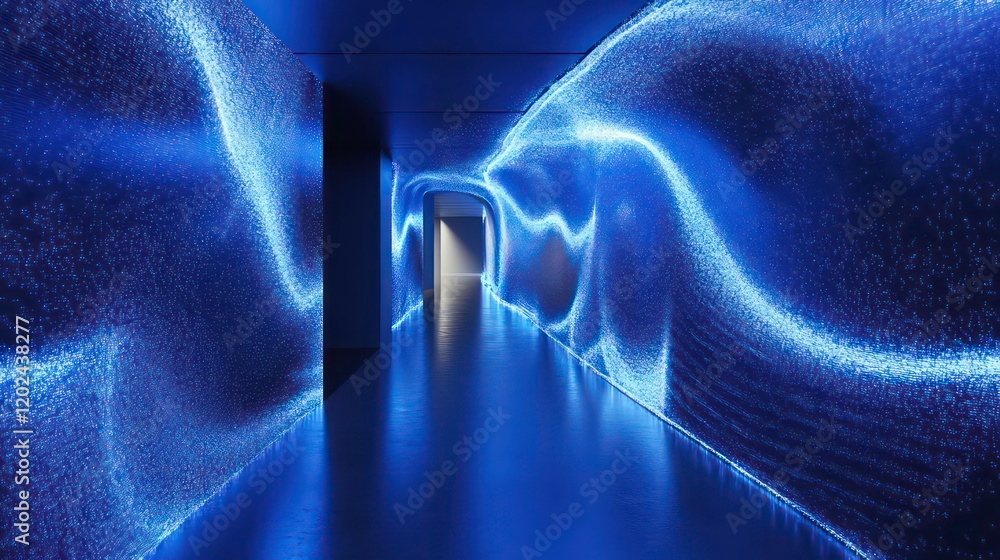 Poster blue wave particles glowing light futuristic technology data flow abstract digital network cyber sec