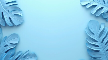 3D Render of Blue Tropical Leaves on a Blue Background