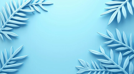 3D Render of Blue Tropical Leaves on a Blue Background