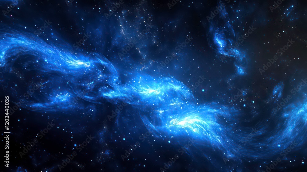 Wall mural bright blue light burst with soft lens flare effects on dark background
