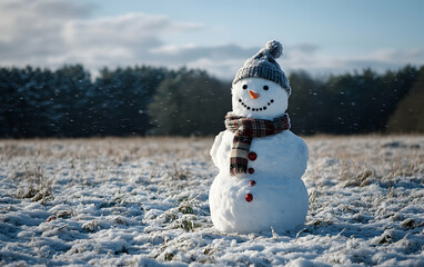Obraz premium A Joyful Snowman in a Snowy Winter Wonderland