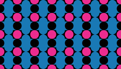 Abstract geometric pattern combination of magenta, black and blue circles. For background, decoration, gift wrapping