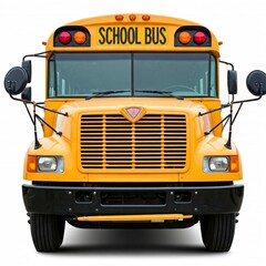 yellow school bus close up front view isolated on white background