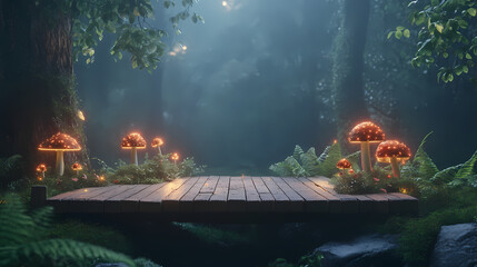 glowing enchanted wooden platform
