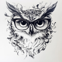 Fototapeta premium Owl with Glasses and Floral Design
