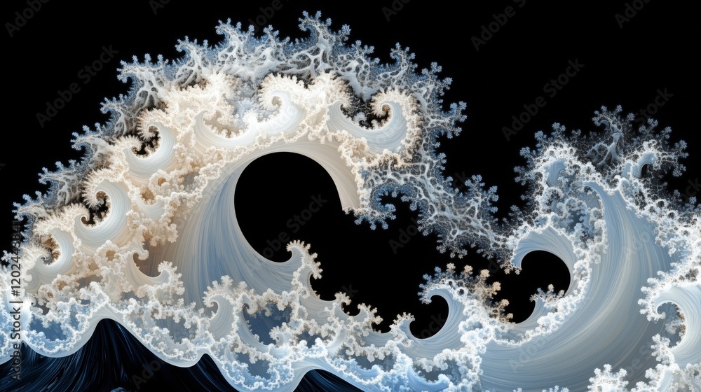 Poster a wave with a white crest and a blue base. the wave is very large and has a lot of detail