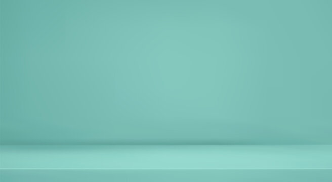 3d abstract mint studio room background. Turquoise empty gradient backdrop. Product minimal interior mockup. Scene for product presentation. Vector illustration.