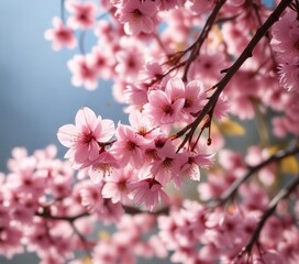 Obraz premium Extreme close up of wild himalayan cherry petals in sunlight, nature, macro, delicate, white flower, bloom