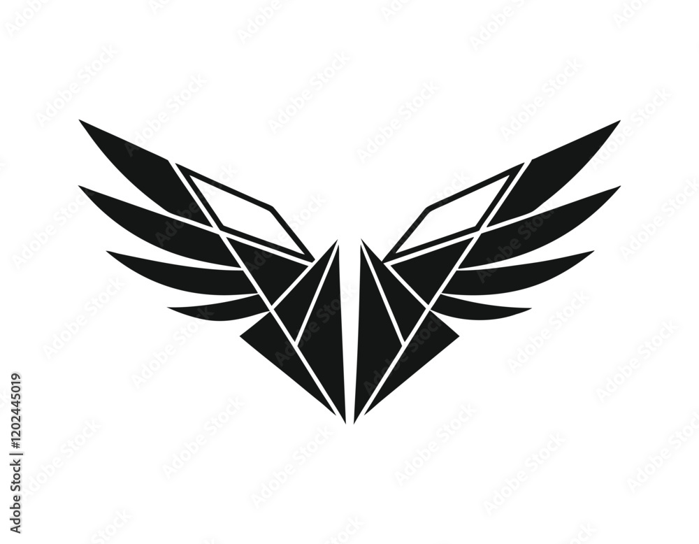 Fototapete geometric black and white eagle logo with sharp lines and angular shapes, symbolizing strength and f