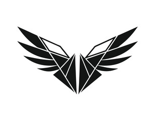 geometric black and white eagle logo with sharp lines and angular shapes, symbolizing strength and freedom, perfect for branding and design projects
