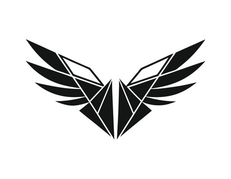 geometric black and white eagle logo with sharp lines and angular shapes, symbolizing strength and freedom, perfect for branding and design projects