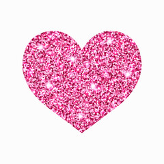  Shiny pink glitter heart on a white background.